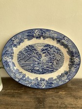 VINTAGE Enoch WOODS WARE English Scenery blue /white serving dish platter plate