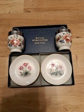 Royal Worcester Bine China Floral Set, Egg Coddlers Poachers, 4in Dishes