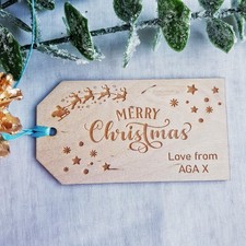 Personalised Wooden Christmas Gift Tags - Merry Santa Sleigh Labels