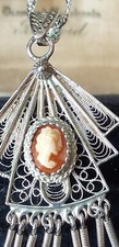 Antique Vintage 1920-s Cameo 925 Silver  Pendant on Modern 18 inch Chain