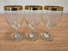 Vintage Etched Gold Rim Wine