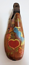 VINTAGE CHILD'S WOODEN SHOE LAST HAND PAINTED BLUE BIRD HEARTS STRAWBERRIES 6.5"