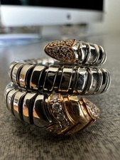 Bulgari Serpenti Diamond Ring In Stainless Steel & 18k Pink Gold Size S With Box