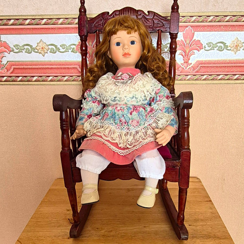 Vintage porcelain doll sitting - vintage,
