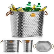 Galvanised Steel Oval Beer Bucket w/ Rope Cooler Party Tub Beverage Drinks 24L 
