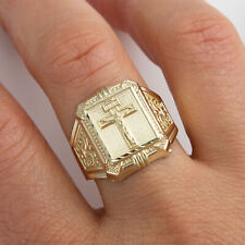 Solid 10K Gold Jesus Crucifix Cross Signet Ring Yellow Gold