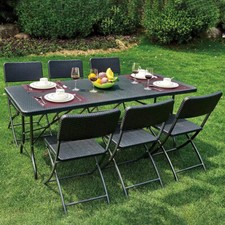 Garden Patio Folding Picnic Set Beer Table Bench Plastic Rattan Outdoor Chairs