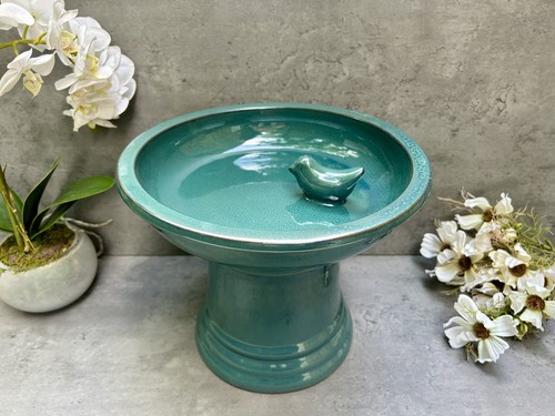 Ceramic bird bath - feeder, blue