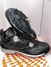 Nike Air Jordan  IV 4 Retro Metal Baseball Cleata Oreo Black Cement Grey Sz 12