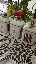 Villeroy & Boch Rose Hip x3 Lidded Storage Pots / Canisters - 12cms