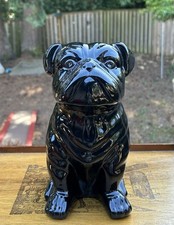 Black Ceramic British English Bulldog Statue Figurine Gloss Finish Decor 10"H
