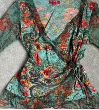 Stunning vintage Rene Derhy beaded embellished wrap long sleeved top - small