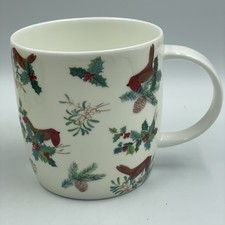 Laura Ashley Christmas Robins & Holly Mistletoe Mug • Ceramic Tea/Coffee Cup VGC