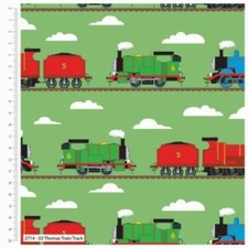 Fat Quarter Thomas The Tank Engine Train Track Green 100% Cotton Quilting Fabric