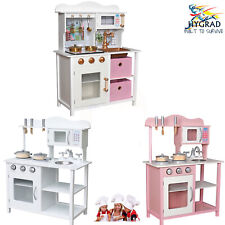 Large Kids Wooden Kitchen Pretend Role Toy Play Set Children Cooking Cooker Pan