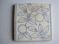 ANTIQUE VICTORIAN MALKIN EDGE BLUE TRANSFER PRINT FRUIT TILE ORANGES C1870-1900