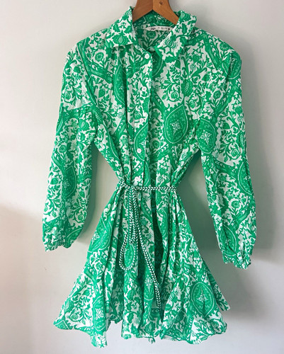 Zara green white - white, floral