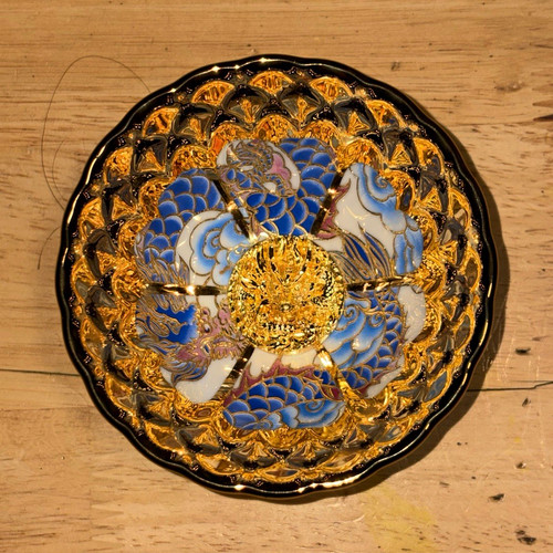 Chinese gold blue floral - gold,