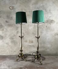 Pair of Tall Antique Brass Table Lamps with dolphin feet