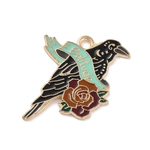 Enamel black bird charms rose - enamel,