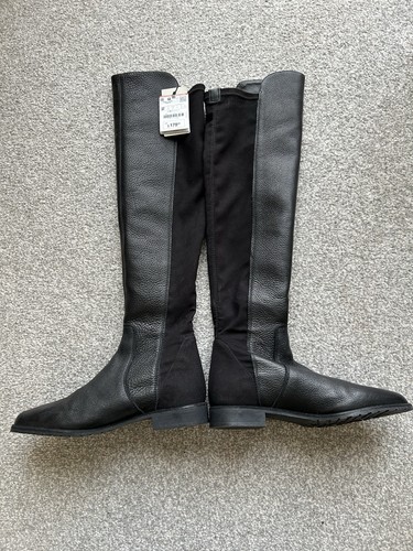 Zara black leather boots - black, size