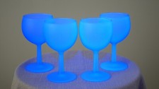 4 x Vintage French Luminarc "Techno" Neon Blue Wine Glasses, Frosted Matte Glass