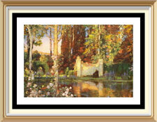 Original c1929 Vintage Lithograph THOMAS MOSTYN 90+yr Old Print GARDEN MEMORIES