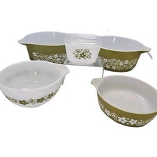 6 PC Vintage Pyrex Olive Green