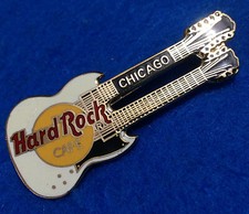 CHICAGO EARLY WHITE TWIN NECK GIBSON SG GUITAR 3LC GRID BACK Hard Rock Cafe PIN