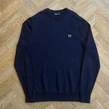 Fred Perry K3501 Textured Classic Crew Neck Jumper Navy Blue Mens Size Large