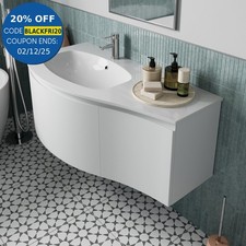 1000mm Wall Hung Curved Vanity Unit Bathroom Drawer Basin Sink Cabinet White