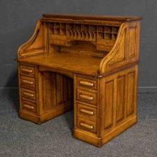 Edwardian Mid Oak Roll Top Desk