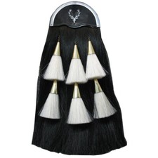 Scottish Stage head Badge Black Horse Hair Sporran 6 White Tassels Kilt Sporran