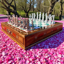 Antique Crusaders Chess Set 15" with Storage Drawer – Handmade Christmas...