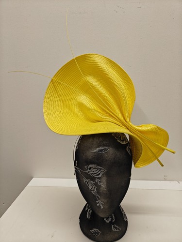 Yellow large straw fascinator - yellow,