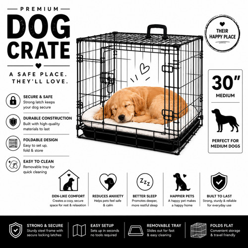 Medium dog crate double door - crate,