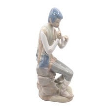 Vintage Porcelain Casades figurine Boy With Flute Musical Sitting Village