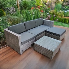 Garden Corner Sofa Couch Rattan Furniture Set 4 Seats Patio Outdoor Lounge Grey