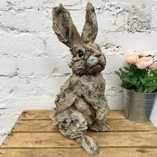 Wood effect hare sculpture - effect,