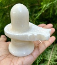 3.25 Inch Marble Stone Shivling Handmade Hindu God White Shiva Lingam Pooja