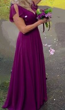 UK8 CELEBRATE DB wine split shoulder, full length chiffon bridesmaid/prom dress