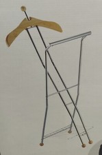 Gentlemans Valet Stand Suit Tree Clothes Trouser Foldable Wood Metal Chrome