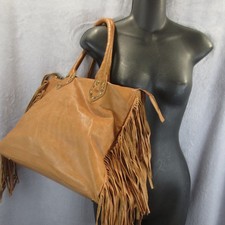 Viola Castellani Italy Soft Brown Leather Fringe Slouch Zip Shoulder Bag Purse