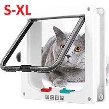 S-XL Size Door 4 Way Safe Lockable Locking Pet Cat  Door Brush Flap Screen
