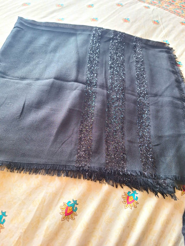 Womens black silk woven shawl - black,