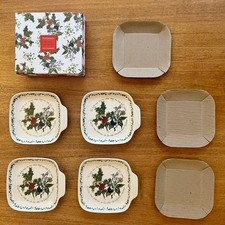 Portmeirion Holly and Ivy Set of 4 Canapè Dishes, Brand New In Box, 18.5 x 17cm