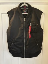 Men's Alpha Industries Large Vest - Black Full Zip Regular Fit Flight Gilet Vest