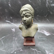 Antique Art Nouveau Patinated Bronze Bust "Women in Turban" by Emmanuel Villanis