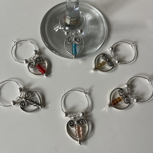 Wine glass charms set - glass, silver
