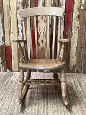 Tall Back Fiddle Solid Beech Rocking Carver Arm Chair Wooden 3`7"H